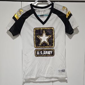 PINK Victoria’s Secret U.S. Army Sequin Football Jersey White Gold Size XS